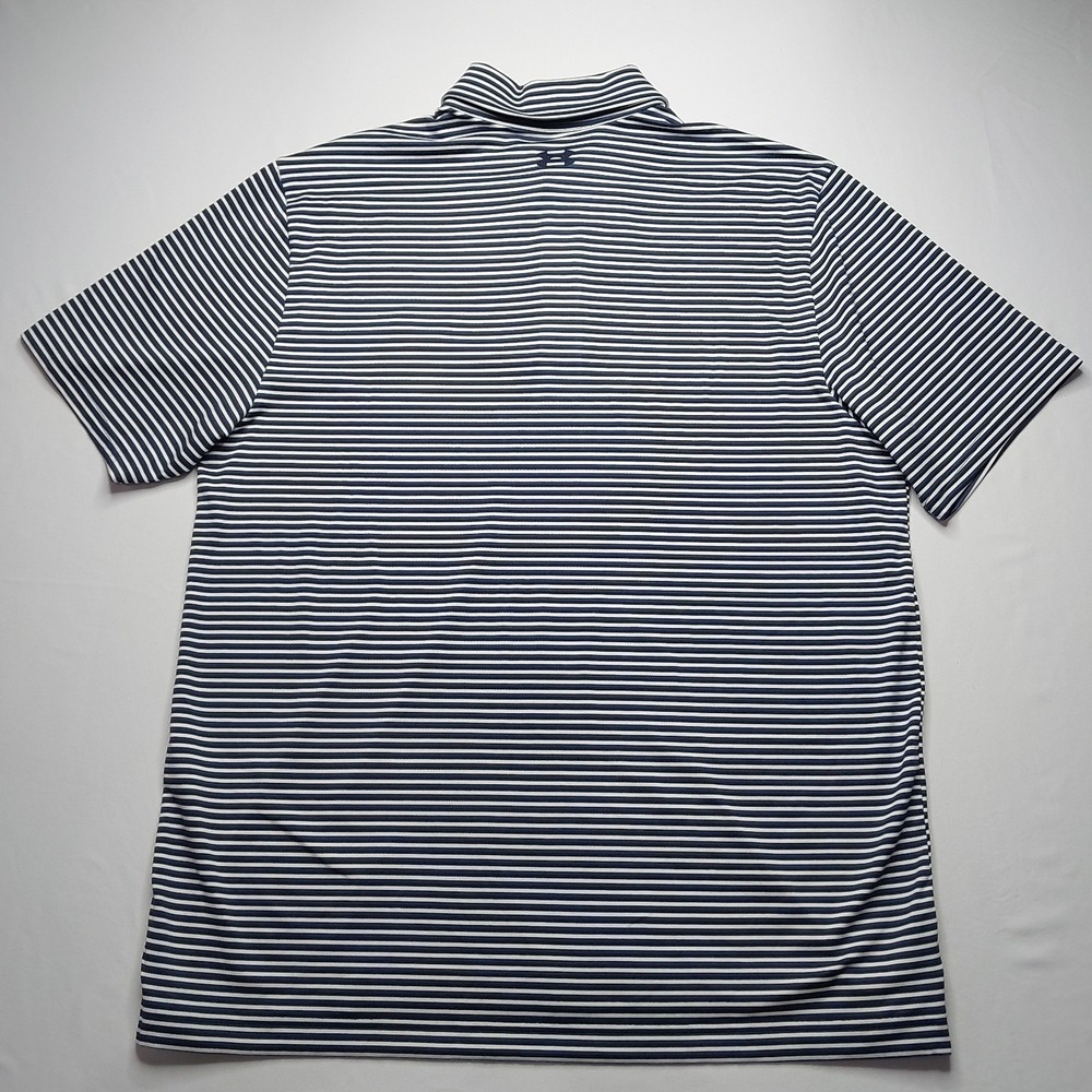 Under Armour Polo Shirt Mens Large UPF 30 Anti Odor Golf Performance Navy Stripe - Picture 9 of 10